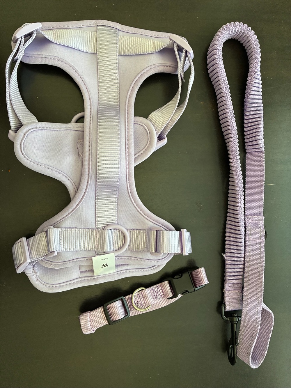 Soft Lavender Dog Harness, Collar, and Leash Set